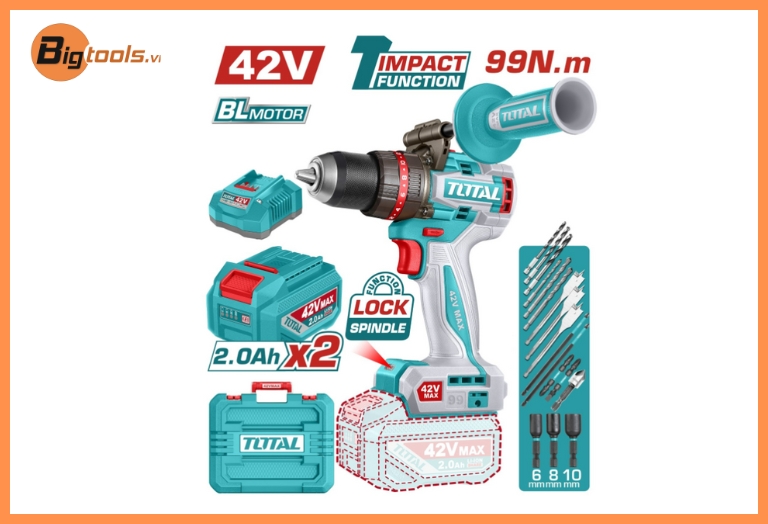 Máy khoan búa không chổi than dùng pin 42V - TOTAL - TIDLI429982