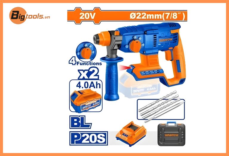 Máy khoan đục bê tông dùng pin 20V-22mm (không chổi than) WADFOW - WLM15225