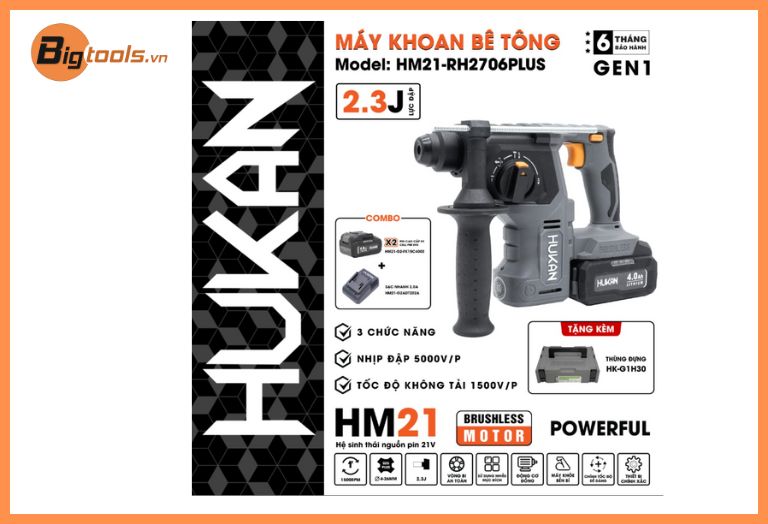 Máy Khoan Bê Tông Pin HUKAN - HM21-RH2706PLUS