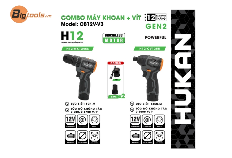 Hukan CB12V-V3 (Combo 12V) – Khoan + vặn vít gọn nhẹ