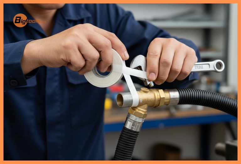 Xử lý đường ống hút bị rò rỉ - Quấn băng tan 15-20 vòng để bịt kín và phục hồi áp suất chân không cho hệ thống.