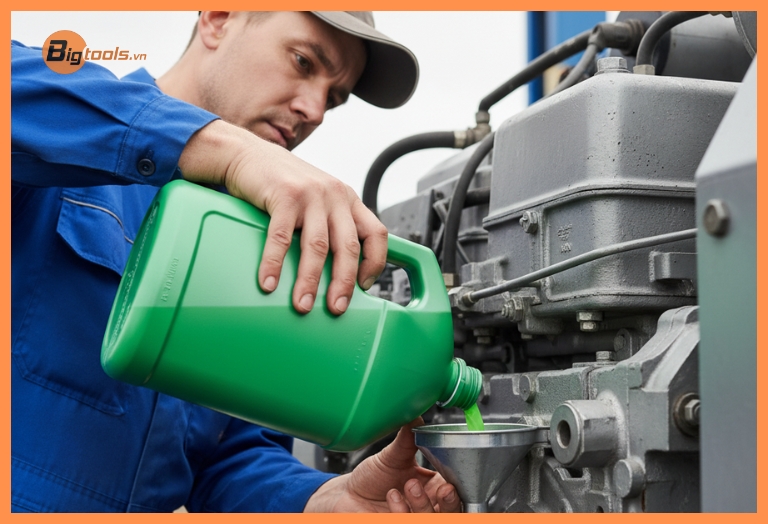 Kiểm tra két nước làm mát máy bơm nước diesel - Đảm bảo hệ thống làm mát sạch sẽ, chống đóng cặn và quá nhiệt động cơ.