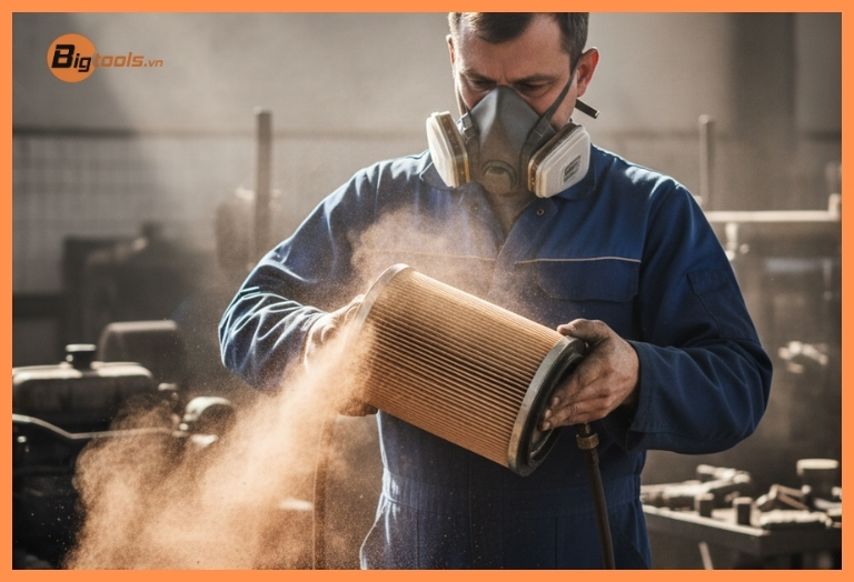 Vệ sinh lọc gió máy bơm dầu diesel thường xuyên - Đảm bảo đủ không khí sạch, tránh sinh muội than và hư hỏng bộ hơi.