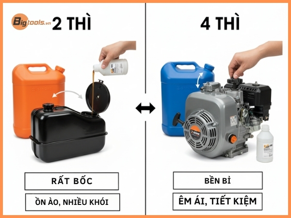 So sánh động cơ máy cắt cỏ 2 thì và 4 thì
