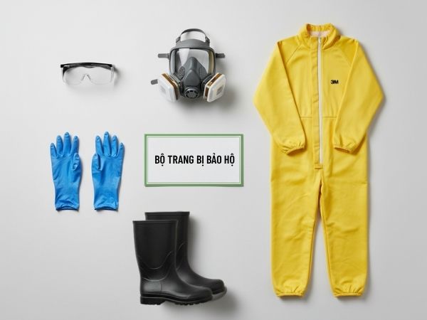 Trang bị bảo hộ cá nhân (PPE) bắt buộc khi sử dụng các loại bình phun thuốc trừ sâu.