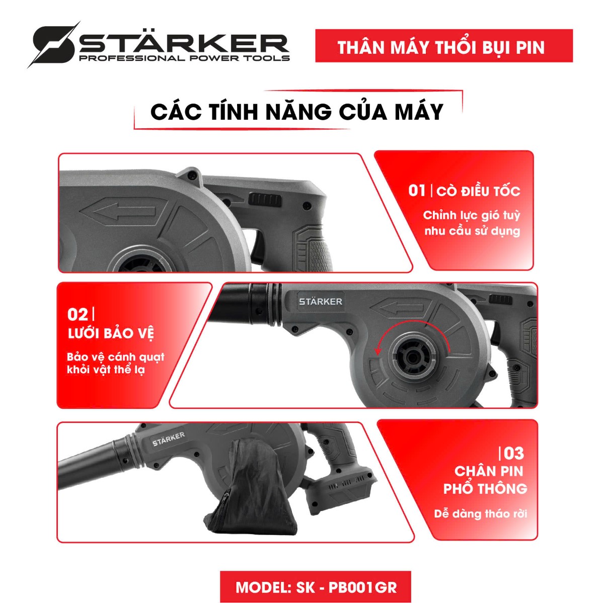Máy thổi bụi dùng pin Starker SK-PL555GR