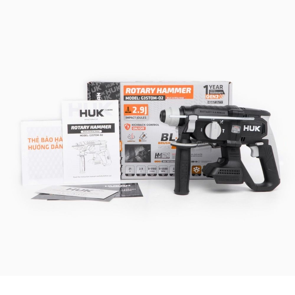 HỘP VÀ PHỤ KIỆN ĐI KÈM Máy Khoan Bê Tông Pin G3STOM-O2 GEN 3 2.9J
