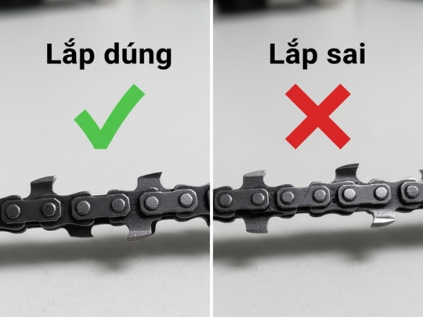 Phân biệt lắp đúng và lắp ngược chiều xích máy cưa