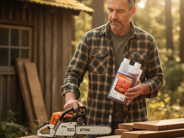 pha nhớt Stihl vào máy cưa