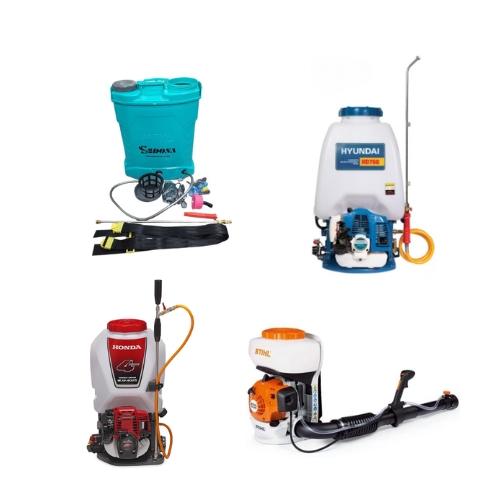 Bốn loại bình xịt phun thuốc tại Bigtools gồm bình điện, động cơ 2 thì, động cơ 4 thì và bình xạ phân