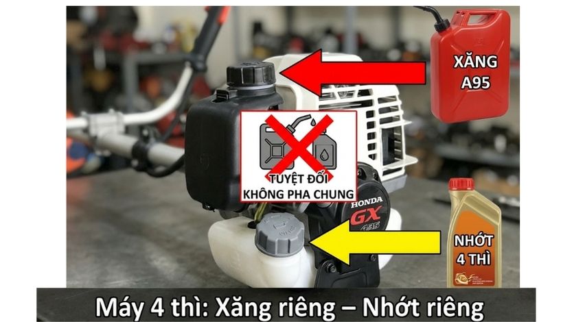 Máy cắt cỏ Honda GX35 4 thì với bình xăng và hộc nhớt riêng biệt