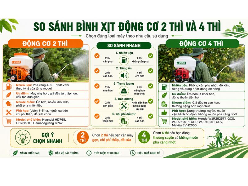 so sánh bình xịt động cơ 2 thì và 4 thì