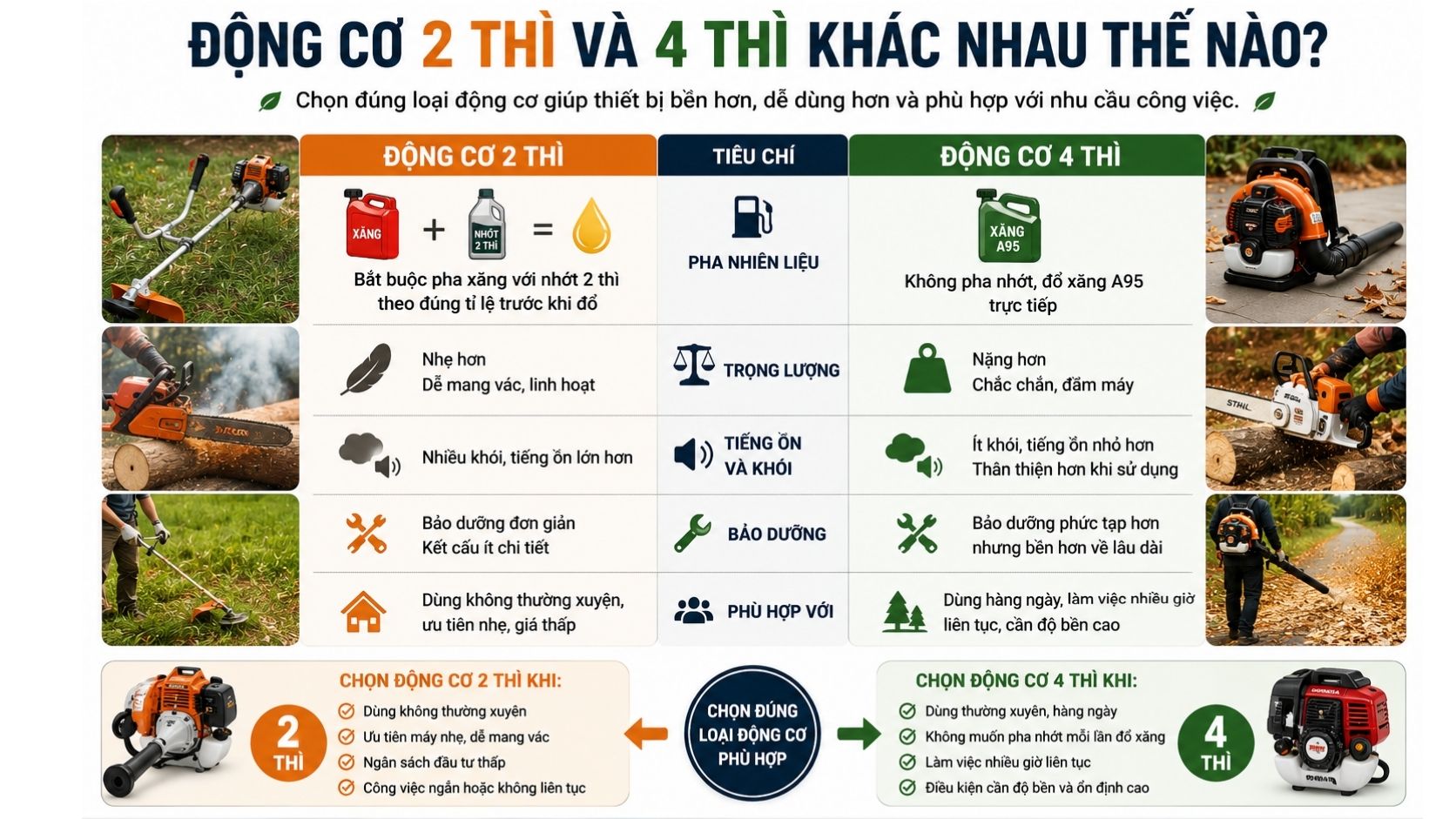 so sánh động cơ 2 thì và 4 thì máy làm vườn