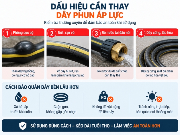 Dấu hiệu dây phun áp lực bị hỏng cần thay mới