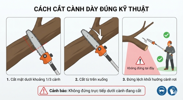 Cách cắt cành dày đúng kỹ thuật bằng máy cắt cành tầm cao