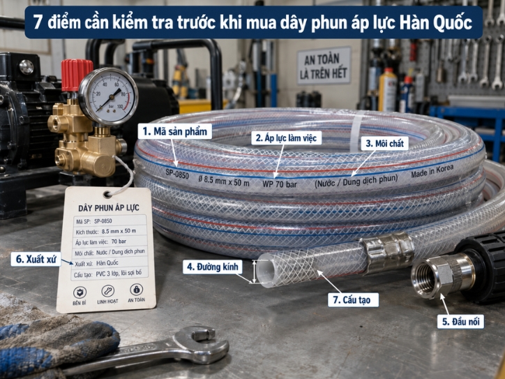 Các bước kiểm tra dây phun áp lực Hàn Quốc trước khi mua