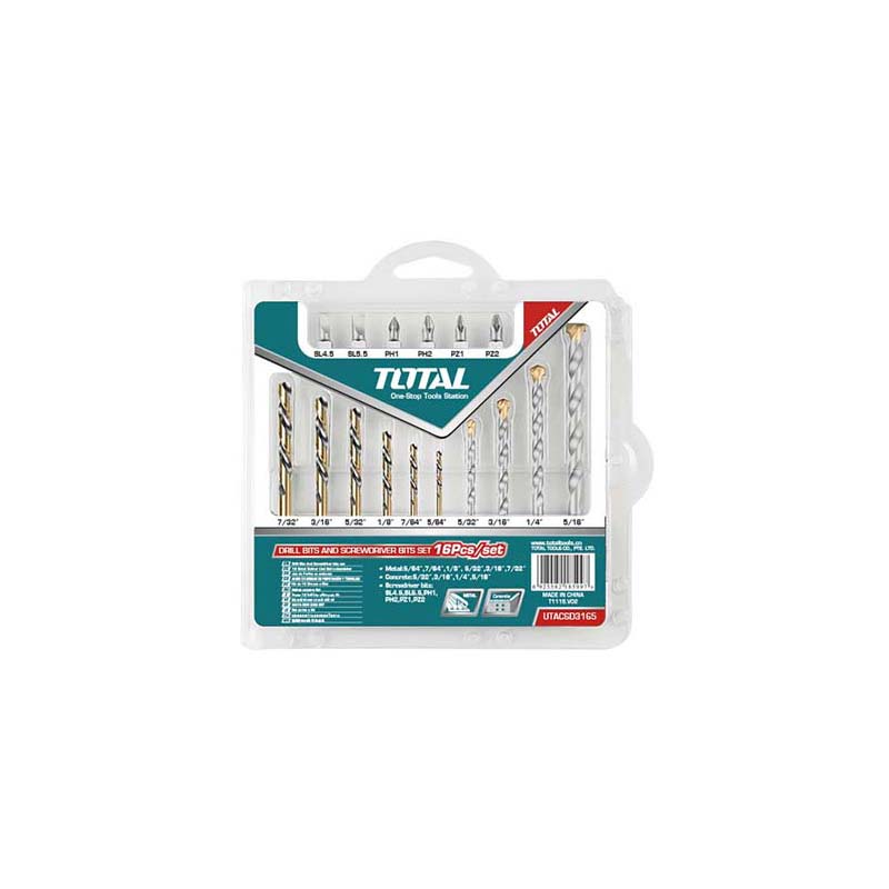 Bộ 16 mũi khoan sắt thép-bê tông & mũi bắt vít TOTAL TACSD3165