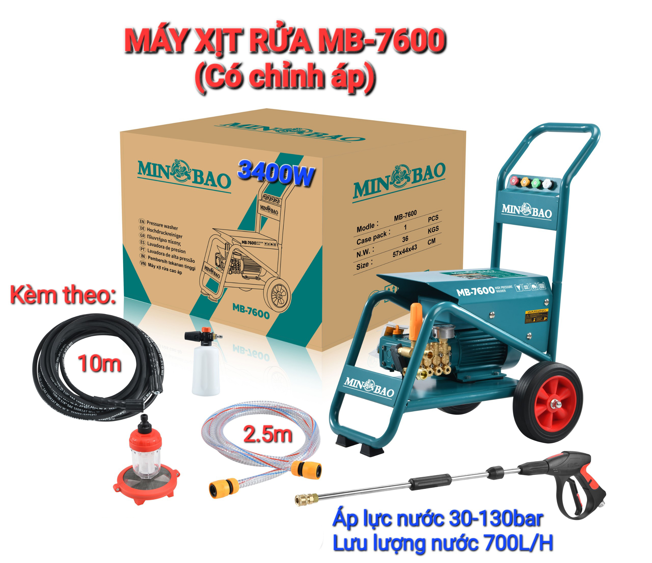 Máy xịt rửa xe cao áp MINBAO - MB-7600