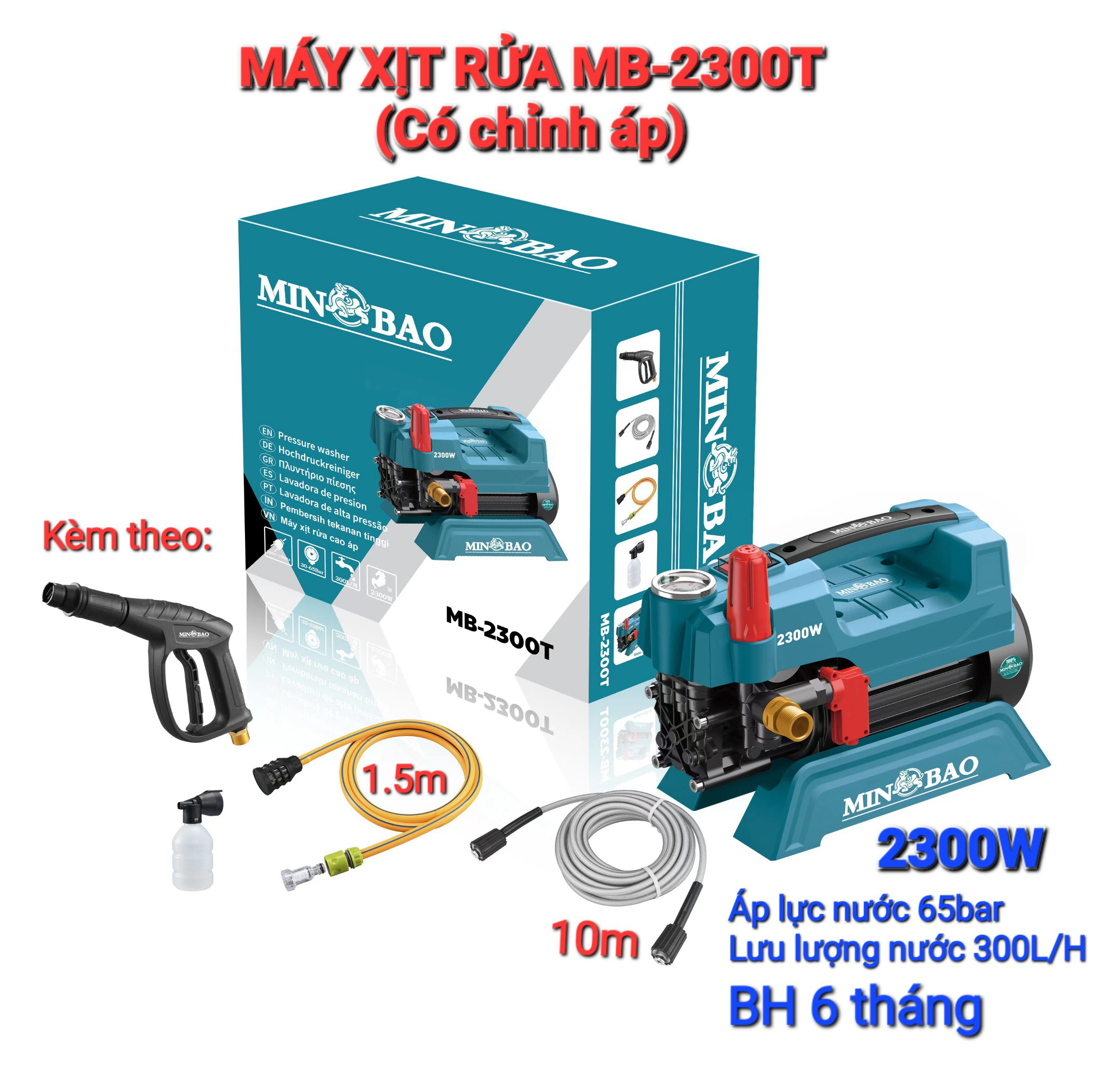 Máy xịt rửa xe chỉnh áp MINBAO - MB-2300T