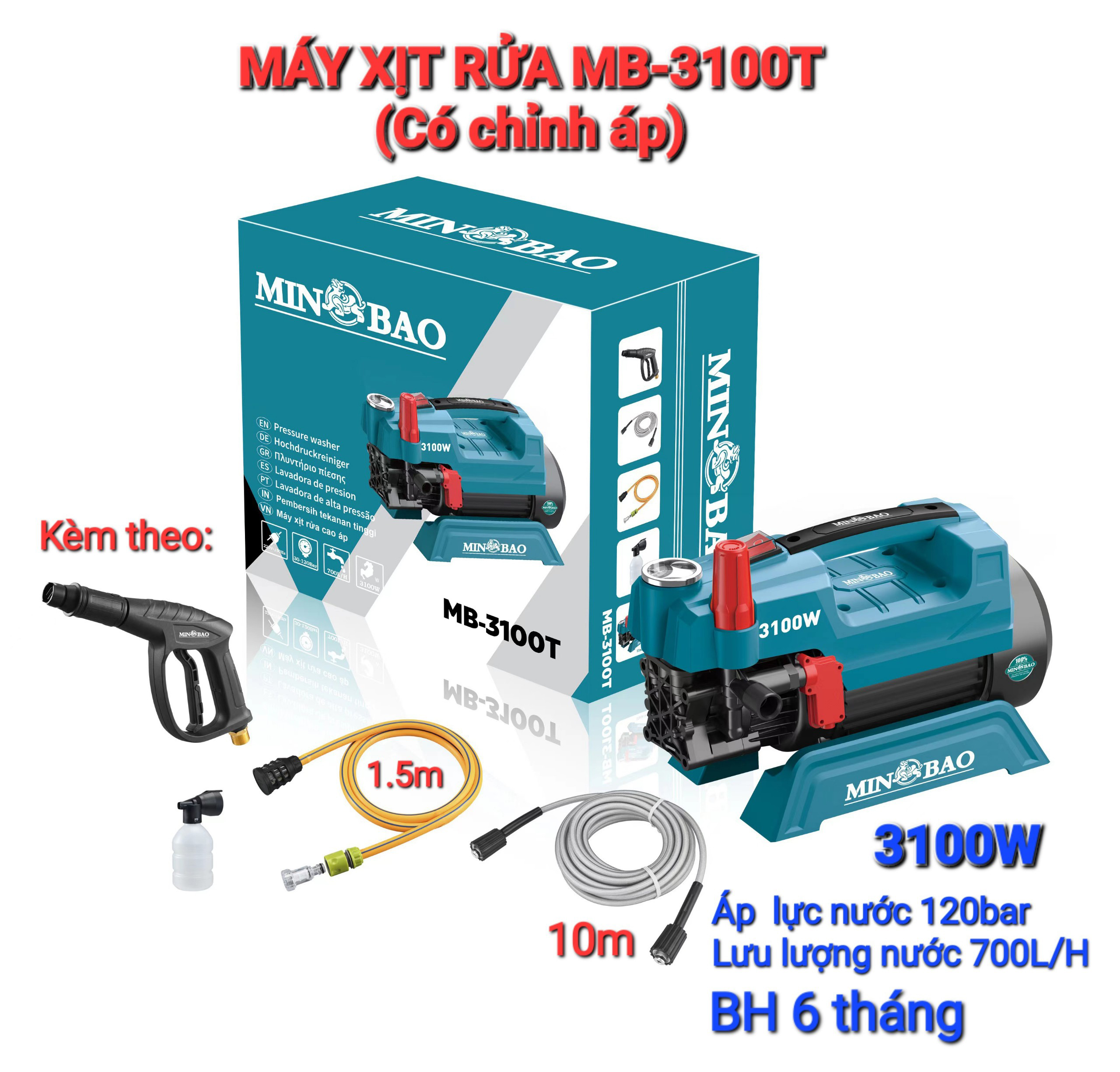 Máy xịt rửa xe chỉnh áp MINBAO - MB-3100T