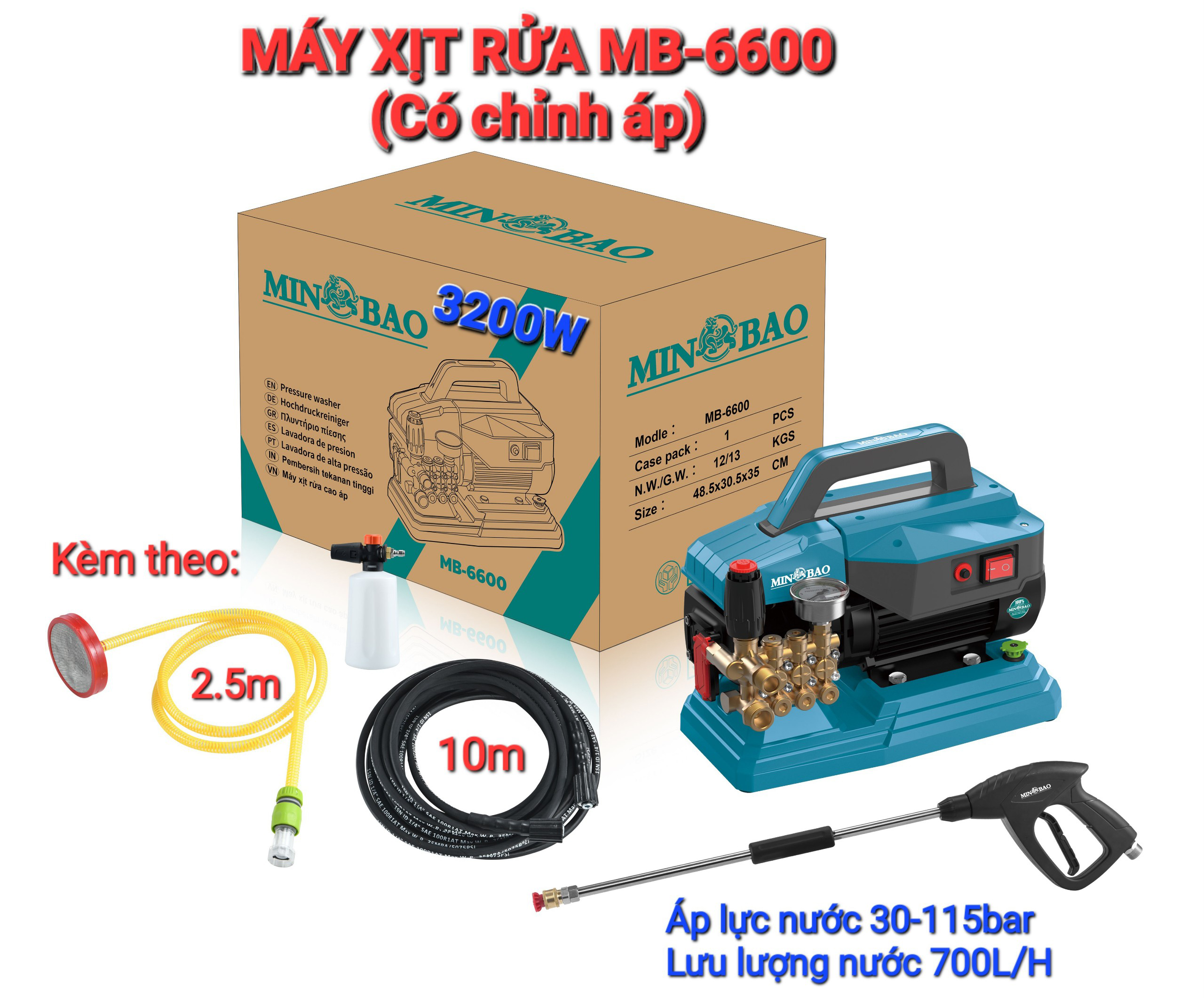 Máy xịt rửa xe chỉnh áp MINBAO - MB-6600