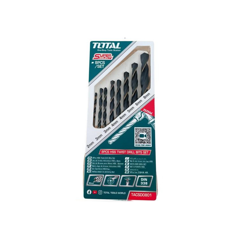 Bộ 8 mũi khoan kim loại HSS TOTAL TACSD0801