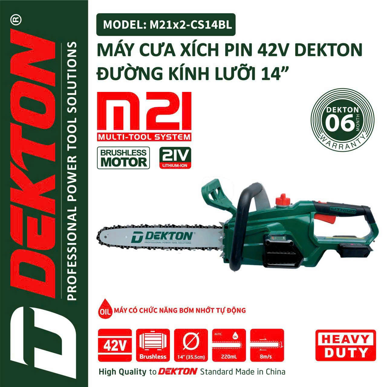 Máy cưa xích dùng pin DEKTON M21x2-CS14BL (21V)