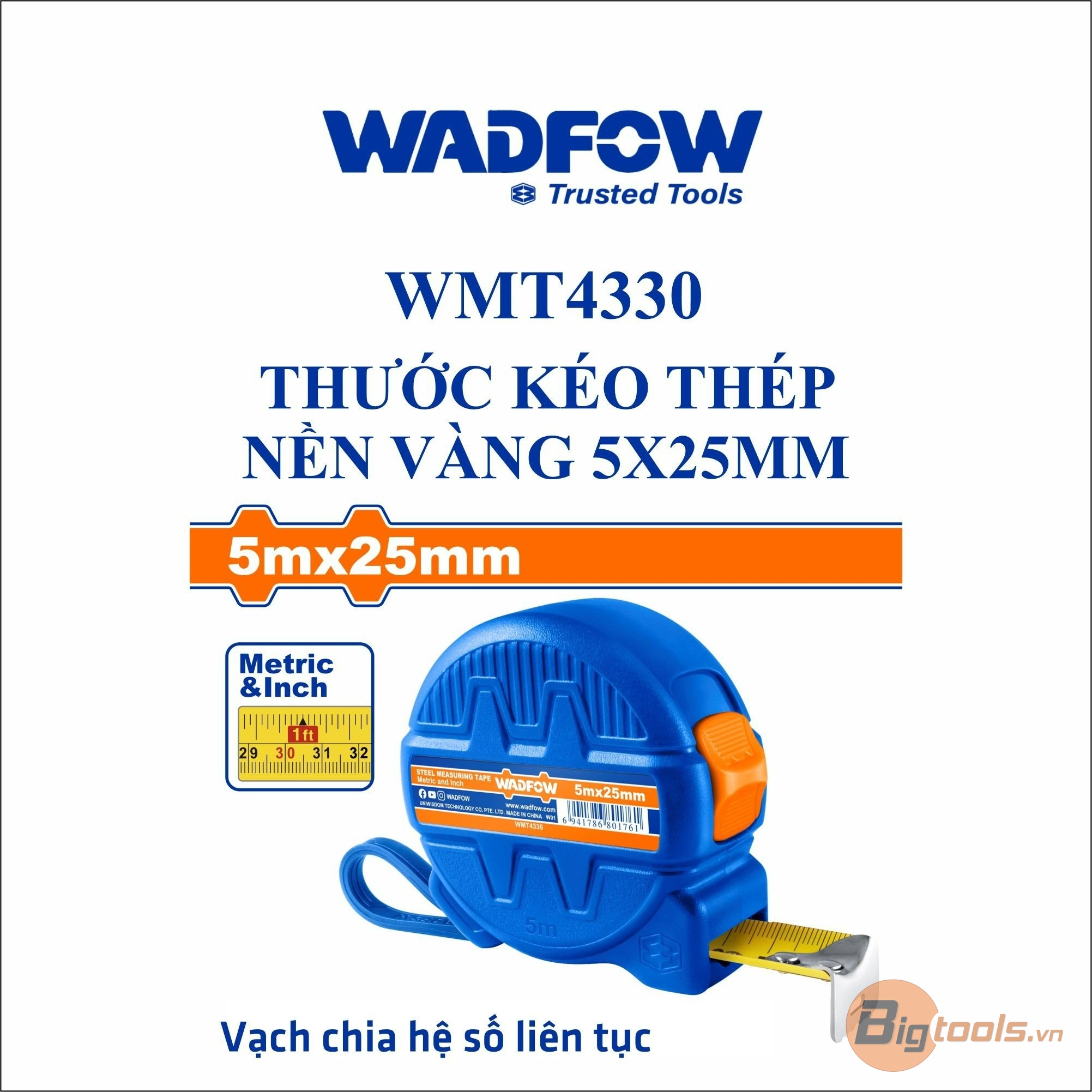 Thước kéo thép nền vàng 5x25mm WADFOW - WMT4330