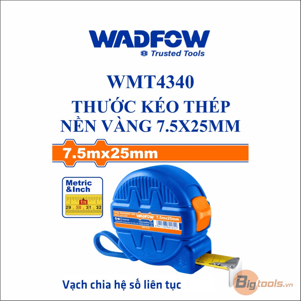 Thước kéo thép nền vàng 7.5x25mm WADFOW - WMT4340