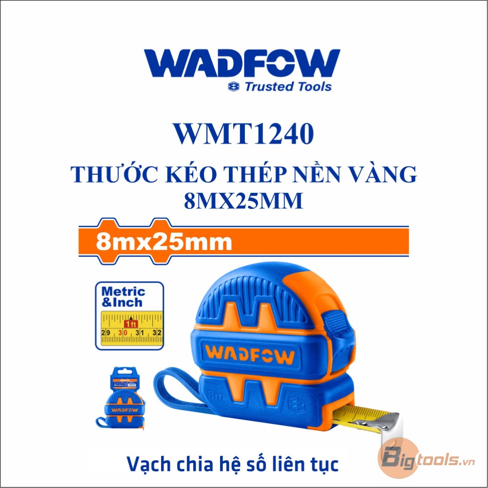 Thước kéo thép nền vàng 8mx25mm WADFOW - WMT1240