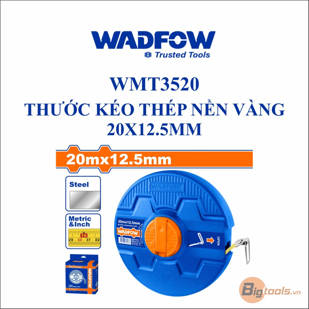 Thước kéo thép nền vàng 20x12.5mm WADFOW - WMT3520
