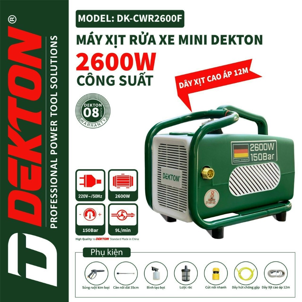 Máy xịt rửa xe chỉnh áp DEKTON DK-CWR2600F