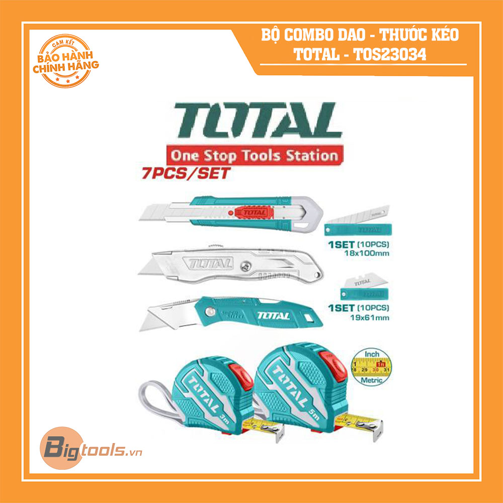 Bộ combo 25 dao tiện ích và thước kéo thép nền vàng TOTAL - TOS23034