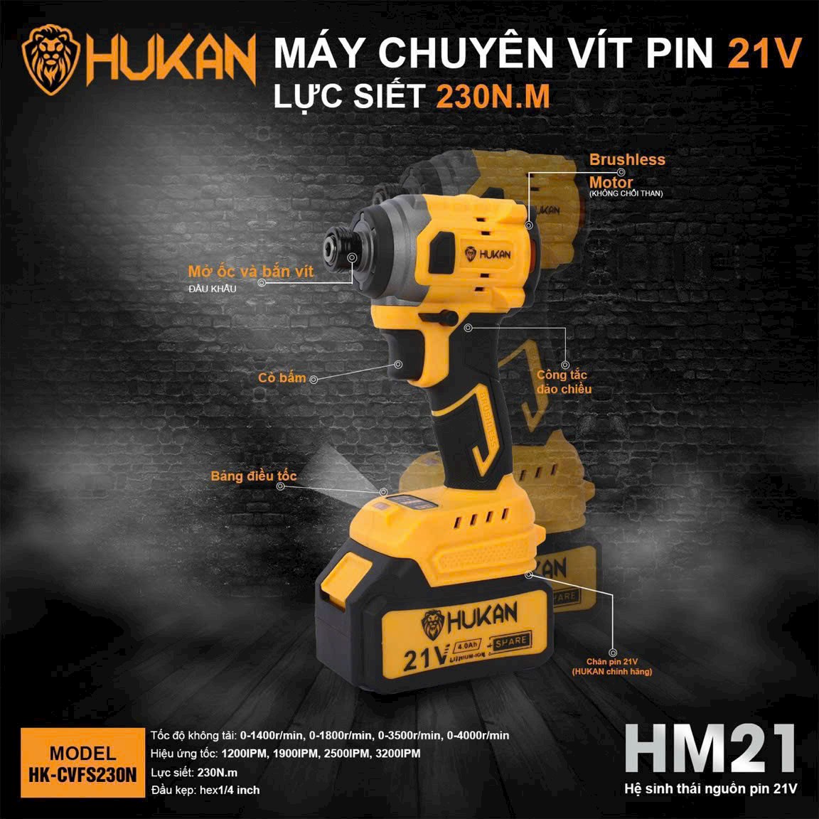 Máy Siết Vít Dùng Pin HUKAN - HK-CVFS230N