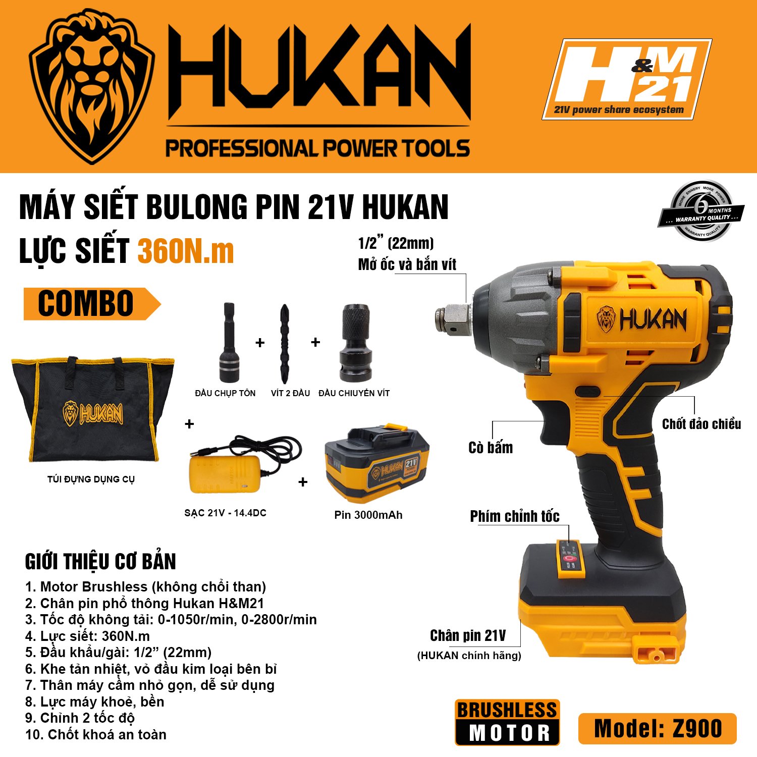 Thân Máy Siết Bulong Pin HUKAN - Z900
