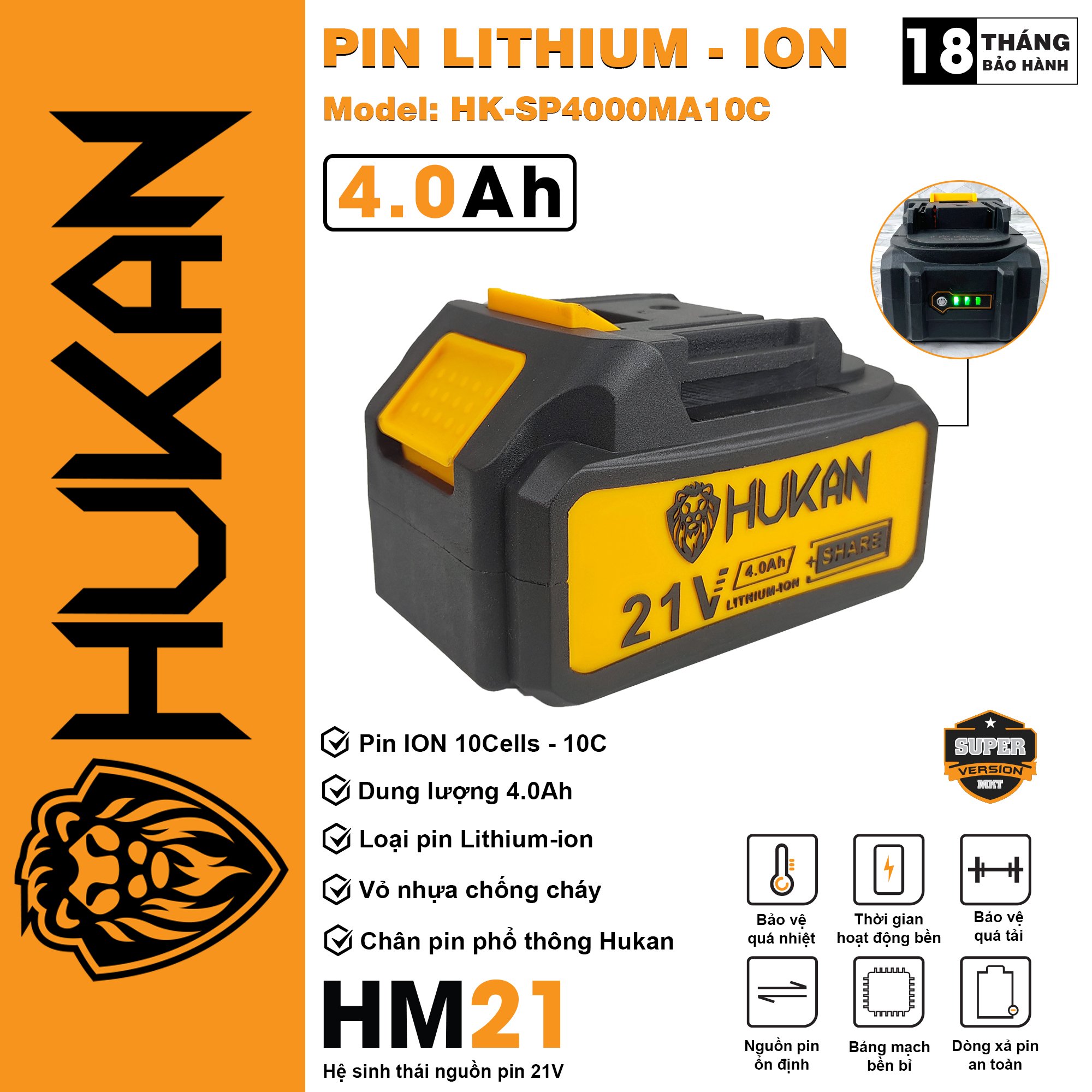 Pin Super 10Cell HUKAN - HK-SP4000MA10C