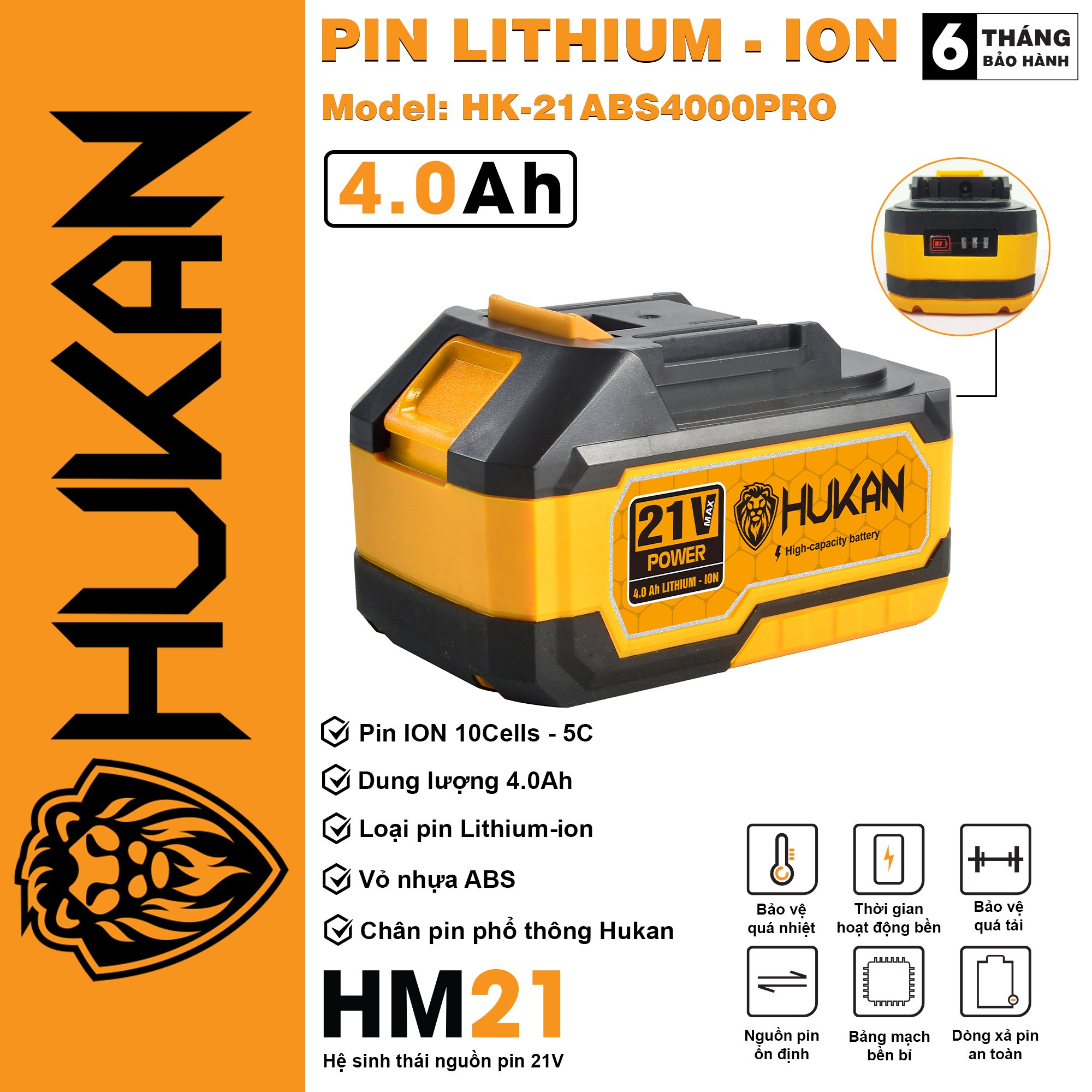 Pin Ion 10Cells HUKAN - HK21-ABS4000s