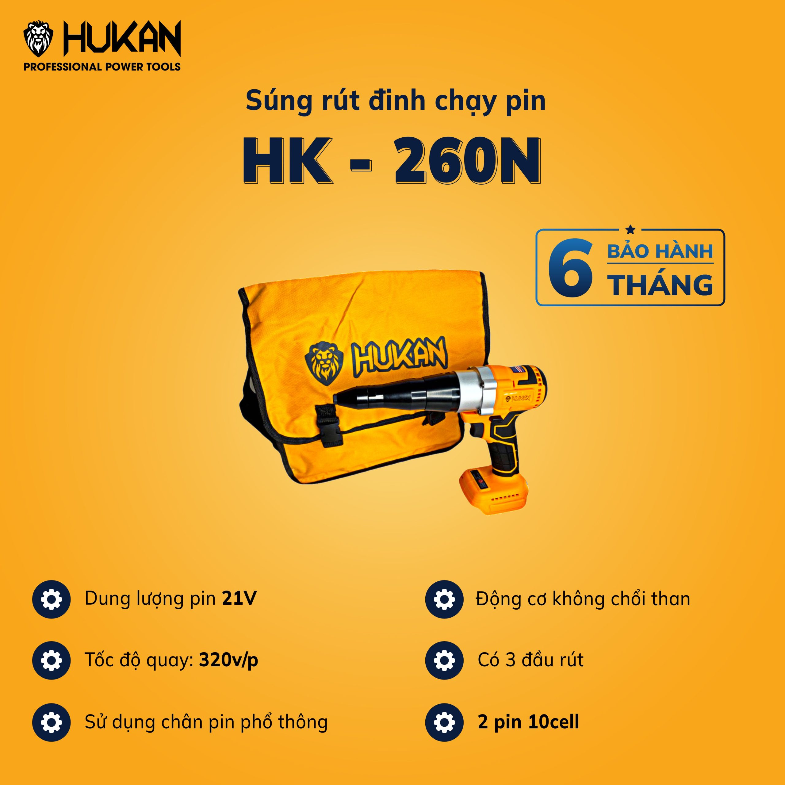 Máy rút rive dùng Pin HUKAN HK-260N