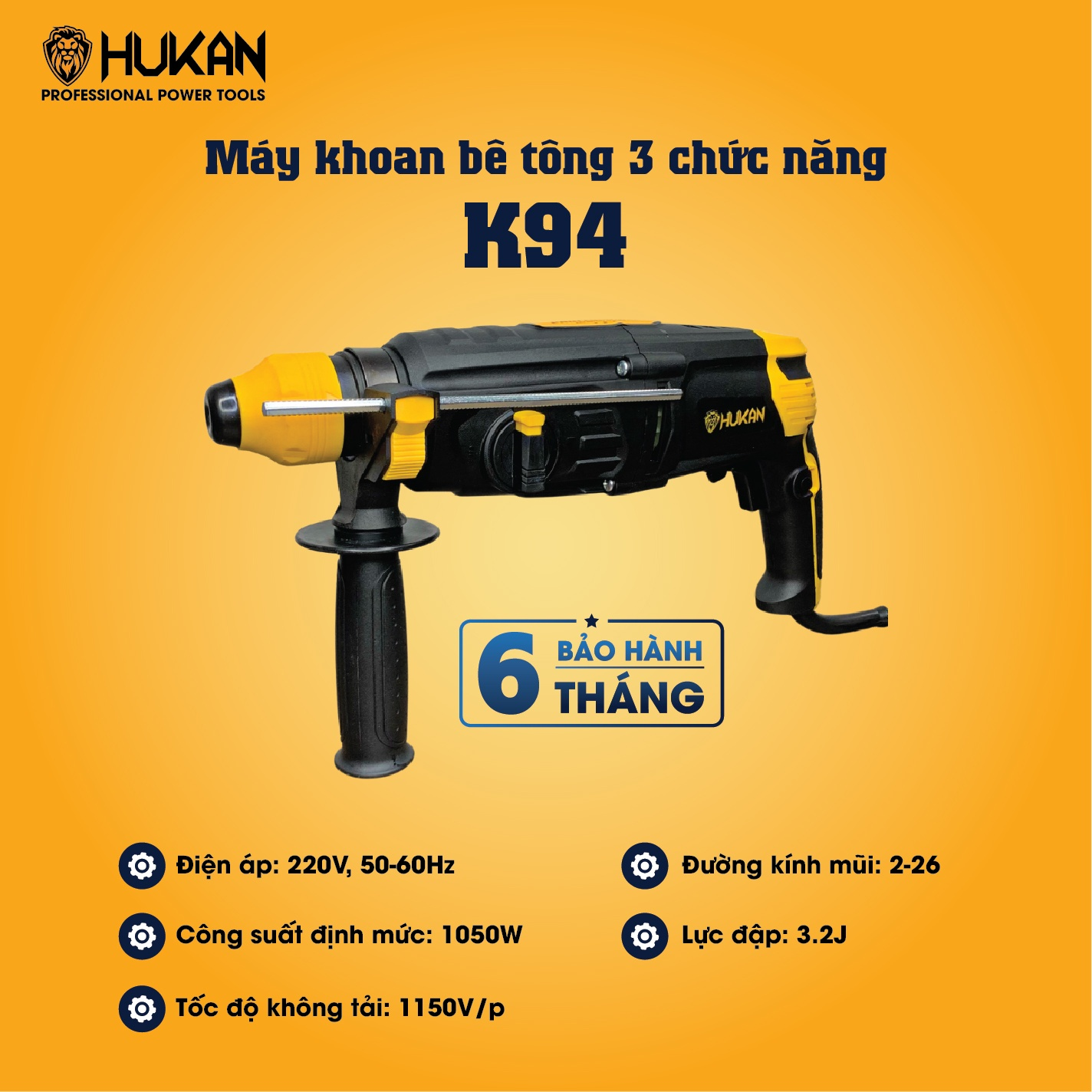 Máy Khoan bê tông 3 chức nǎng HUKAN HK-K94