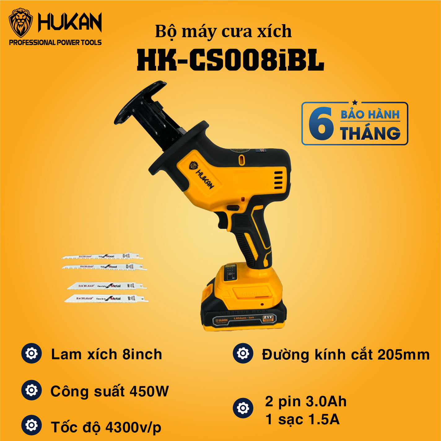 Máy Cưa Kiếm Dùng Pin HUKAN - HK-CK308BL