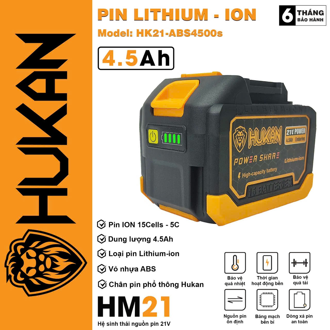 Pin 10Cell HUKAN HK21 ABS4500s