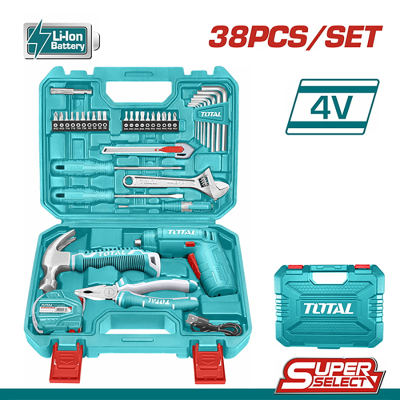 Bộ 38 món bao gồm máy siết vít TSDLI0402 dùng Pin 4V TOTAL - THKTHP10386