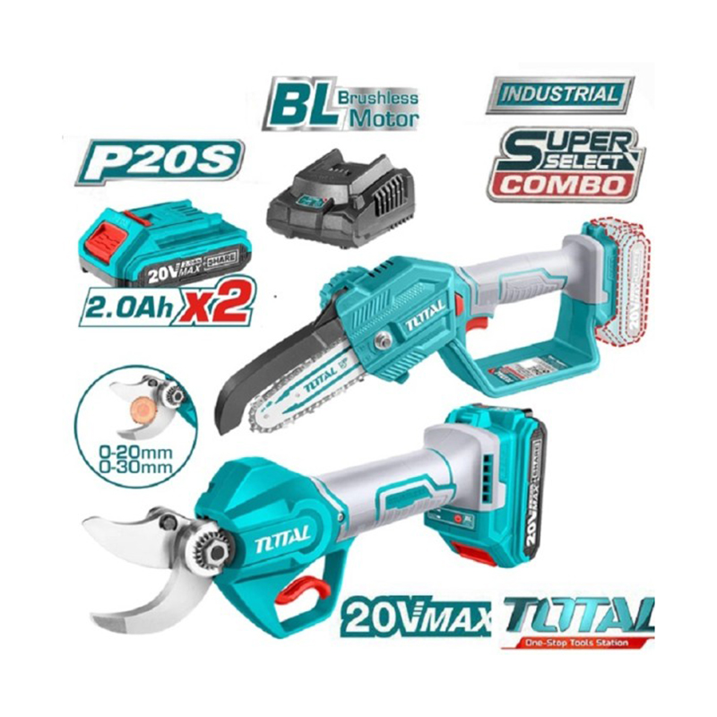 Bộ combo 2 máy cắt cành và máy cưa xích mini dùng Pin 20V TOTAL - TOSLI23012