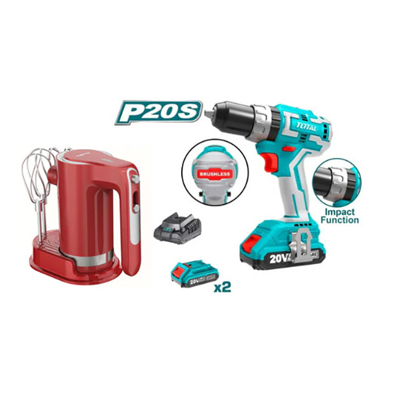 Bộ combo máy trộn cầm tay KMMX006R dùng Pin và máy khoan búa không chổi than dùng Pin Lithium-ion 20V TIDLI20608 TOTAL - TOSLI23062