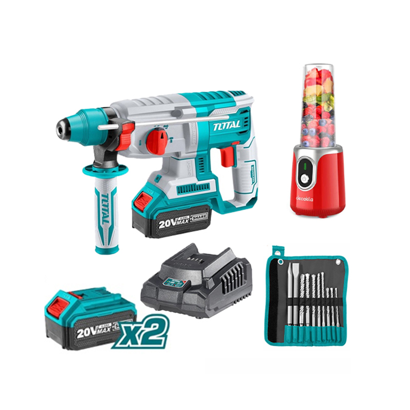 Bộ combo máy xay sinh tố KMJB022R dùng Pin, máy khoan động lực TRHLI202287 Pin 20V và bộ 8 mũi khoan bê tông TACSD19101 TOTAL - TOSLI23061