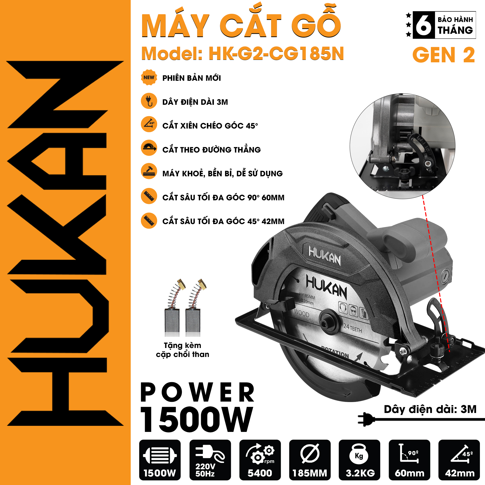 Máy Cưa Đĩa Tròn HUKAN HK-CG185N (1500W)