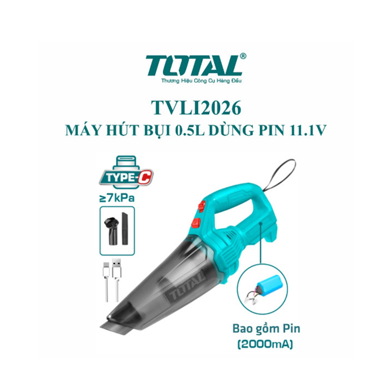 Máy Hút Bụi 0.5L dùng Pin 11.1V TOTAL - TVLI2026