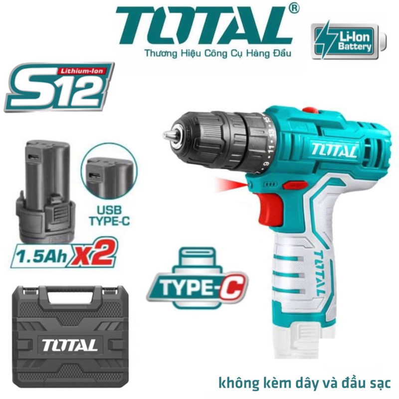 Máy khoan Pin 12V (không kèm dây & đầu sạc) TOTAL - TDLI12328