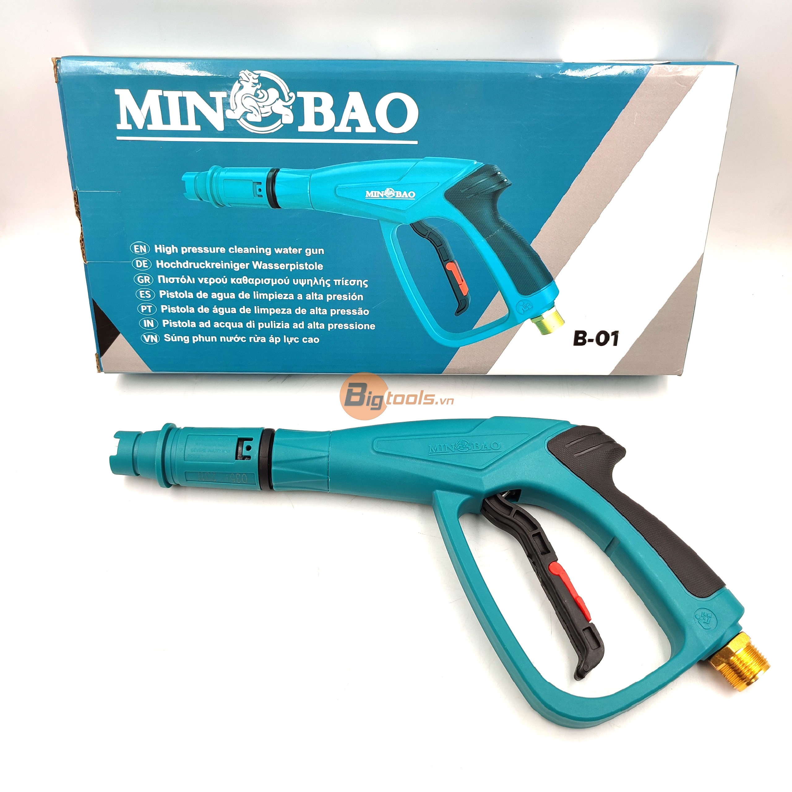 Súng xịt rửa xe MINBAO B027 chân ren 22mm - Đầu béc súng xịt 1.2mm - 1.5mm - 1.8mm