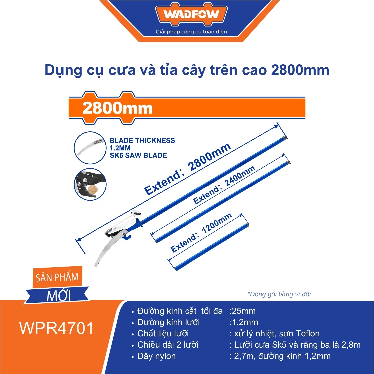 Dụng cụ cưa và tỉa cây trên cao 2800mm WADFOW - WPR4701